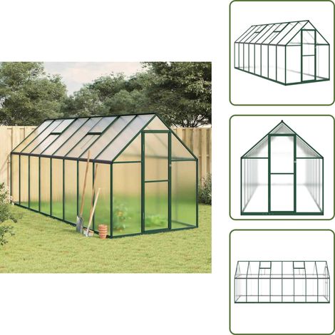 Invernadero con estructura de aluminio - vidaXL Invernadero con marco base aluminio verde 445x169x195 cm - Invernadero con policarbonato