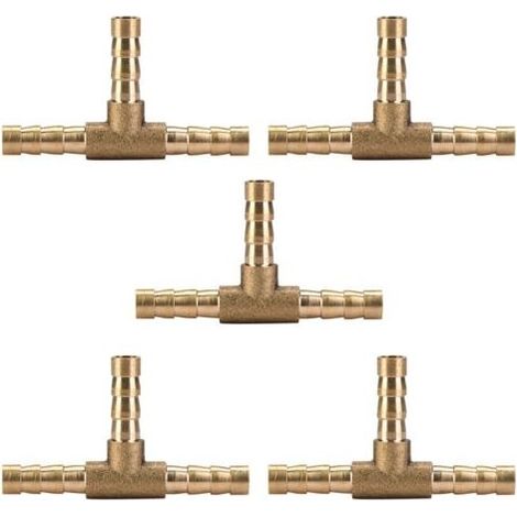 5 pièces 6 mm Raccord en laiton, 3 voies en forme de T, raccord pour tuyau d'air gaz eau carburant, connecteur en T barbelé (1/5)