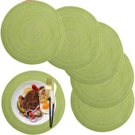 Lot de 6 Set de Table,Rond,Tressé,36cm,Polypropylène,Coton,Intérieur,Extérieur (1/5)
