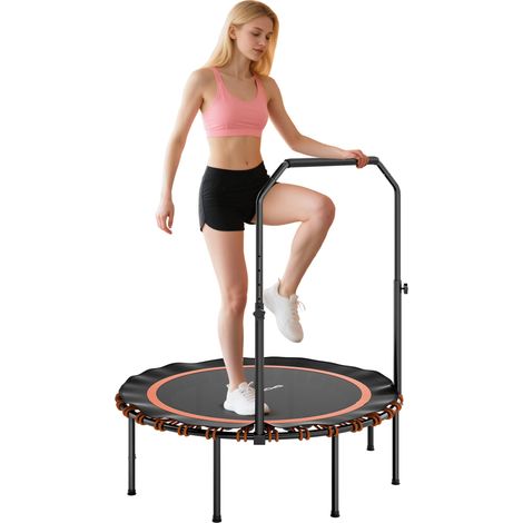 Fitness-Trampolin mit verstellbarem Handlauf, Sport-Trampolin für drinnen und draußen, Stahl, Kunststoff, Orange