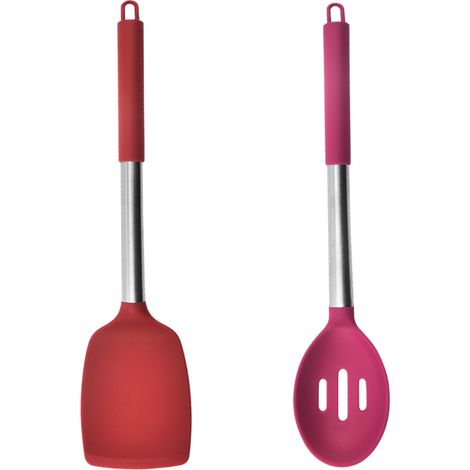 Ensemble Ustensiles Cuisine Silicone - Acier Inoxydable Résistant Chaleur - Pour Poêles Antiadhésives - Lot De 2 Pièces (1/5)