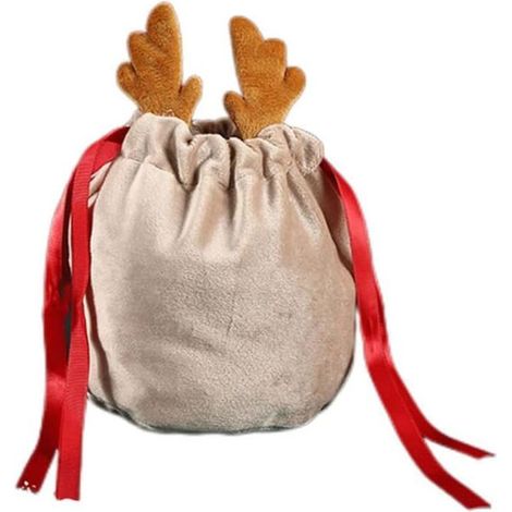 Lot de 10 sachets à bonbons en velours de soie décorés de bois de cerf, parfaits pour Noël et Halloween  (1/5)
