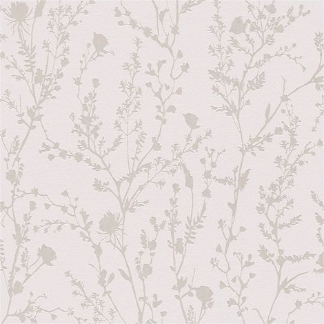 Empapelado tono sobre tono Profhome 395461 papel pintado no tejido liso con ornamentos florales efecto satinado rosa gris-claro 5,33 m2 (1/5)