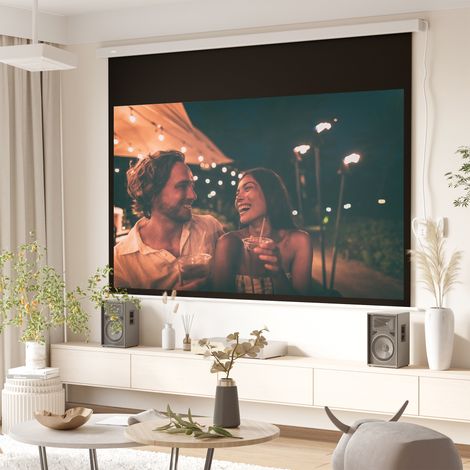 Écran vidéoprojecteur 100 pouces 16:9 4k hd motorisé électrique panneau et télécommande montage mural ou plafond home cinéma