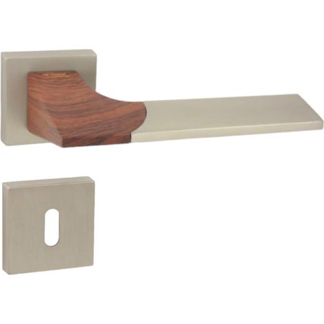 DOMINO Poignée de porte LIKE QR M91/Bois BB Poignée avec rosace BB pour clé Nickel satiné