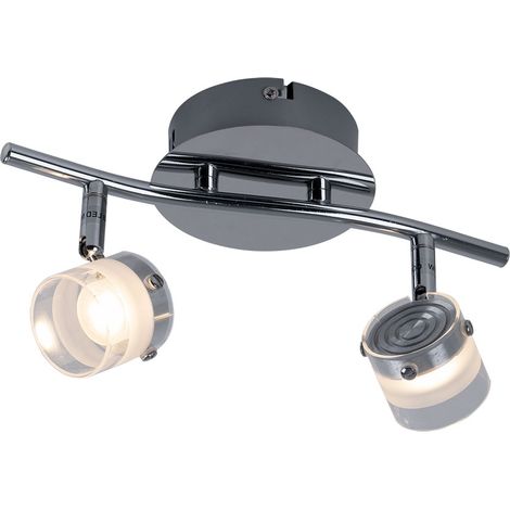 Deckenleuchte Deckenlampe Spotlampe Wohnzimmerlampe Schlafzimmerleuchte, 2 flammig Spots beweglich, Glas silber klar satiniert, 2x LED 3W 300Lm warmweiß, LxBxH 29x12x15cm
