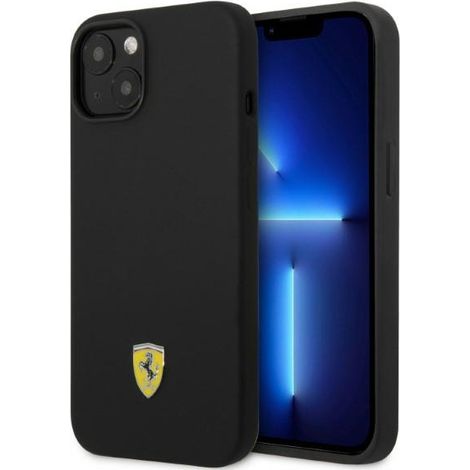 Funda rígida Ferrari FEHMSIP14MBK para iPhone 14 Plus / 15 Plus de 6,7 pulgadas, color negro/negro, con logotipo metálico y MagSafe. (1/5)