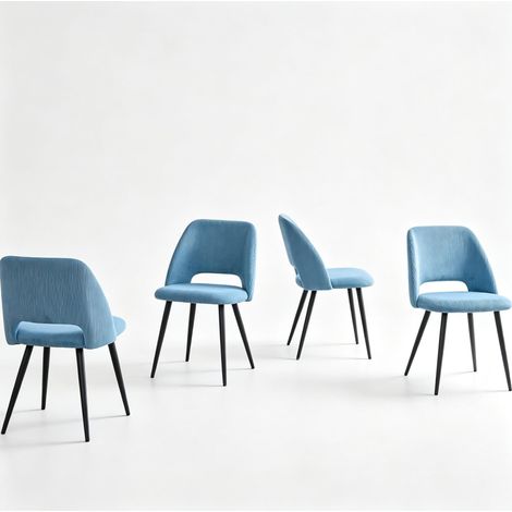 Set di 4 sedie da pranzo 48x45x80,5 cm velluto a coste blu metallo nero -CHICFURN (1/5)