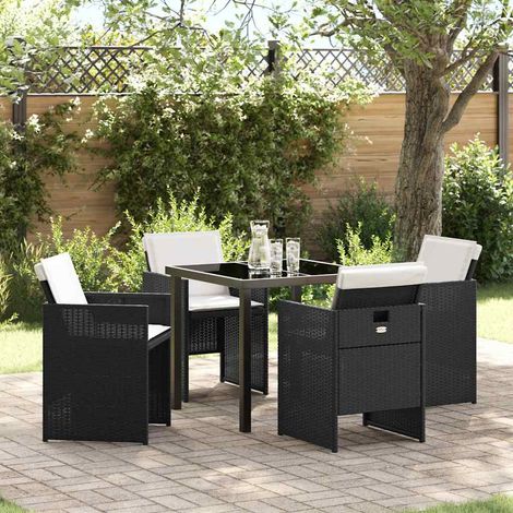 Garden Dining Set with Cushion Folding 5 pcs Black Poly rattan vidaXL