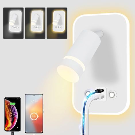 USB-aufladbare Wandspiegelleuchte, verstellbare LED-Wandleuchte mit Schalter, dimmbare Leselampe mit Farbwechsel und Spot fürs Schlafzimmer (1/5)