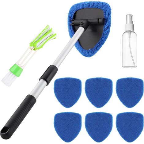 Kit de Limpieza de Parabrisas, 6 Almohadillas Lavables, 1 Botella de Spray y Cepillo de Aire Acondicionado, Limpieza de Parabrisas con Mango Telescópico con Mango Giratorio de 180°, para Limpieza de V (1/5)