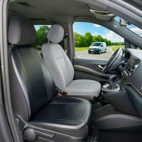 VW T5 kompatibler Sitzbezug Kunstleder, passgenau für Einzelsitz vorne, robuste Sitzbezüge Transporter/Van anthrazit (1/4)