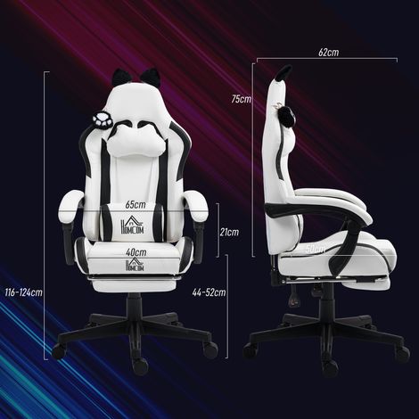 Sedia da gaming reclinabile con altezza regolabile, poggiapiedi retrattile, supporto lombare e poggiatesta rimovibile - Bianca (1/5)