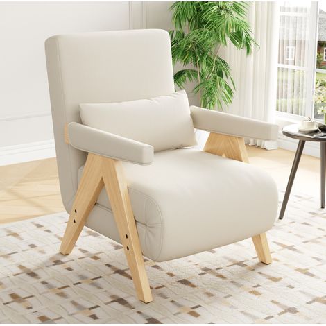 3-in-1 Klapp-Sessel aus Leinen mit 6-fach verstellbarer Rückenlehne, inkl. Kissen, beige HAVRYA (1/5)
