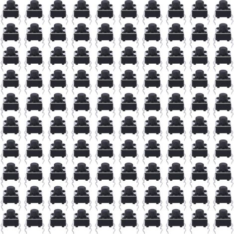 Lot de 100 mini-interrupteurs tactiles momentanés à bouton-poussoir, 6 x 6 mm