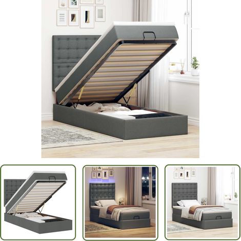 vidaXL Cadre de lit ottoman avec matelas gris foncé 90x190 cm tissu (1/5)
