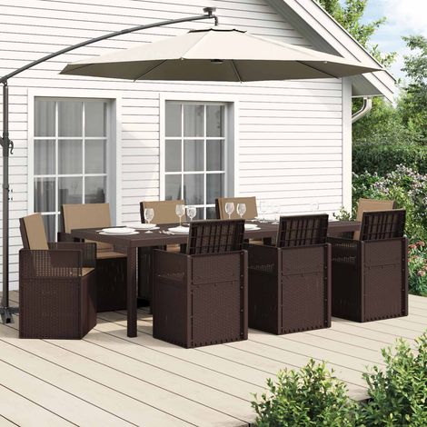 vidaXL Ensemble de salle à manger pour jardin 9 pc Marron et taupe PP (1/5)