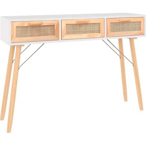 Table console Blanc 105x30x75 cm Bois massif pin /rotin naturel vidaXL (1/6)