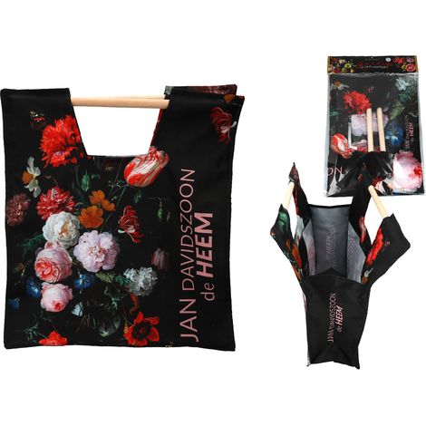 Borsa con manico in legno, fiori barocchi, borsa per la spesa in tessuto (1/5)
