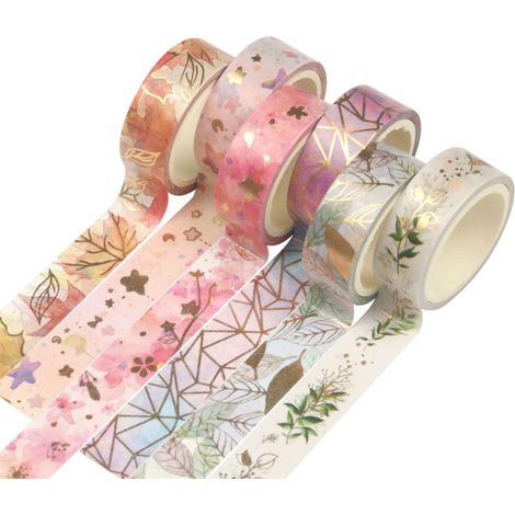 Cinta decorativa Washi, floral y dorada, 6 rollos de 15 mm (flores, hojas) (1/5)