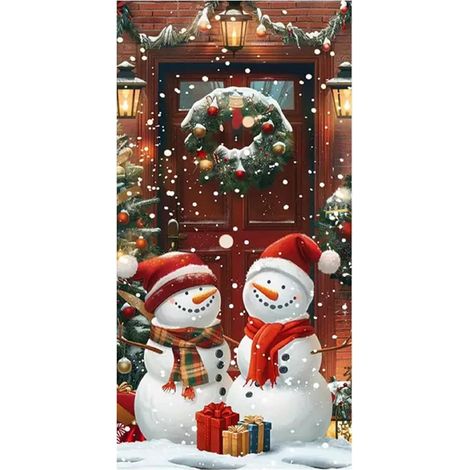 Weihnachtlicher Türüberwurf 90 x 180 cm aus elastischem Stoff zum Aufhängen mit niedlichem Schneemannmuster für die Vorderseite, Weihnachtsfeier, Heimdekoration (1/5)