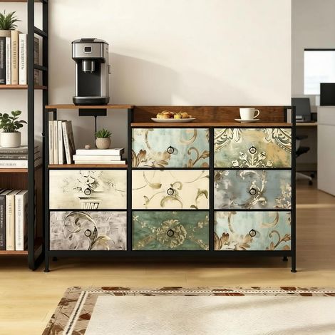 Aufbewahrungsmöbel Vintage, 8 Stoffschubladen mit offenem Fach, 2 USB-Anschlüssen, Schlafzimmer, 132 × 88 × 29 cm (1/3)