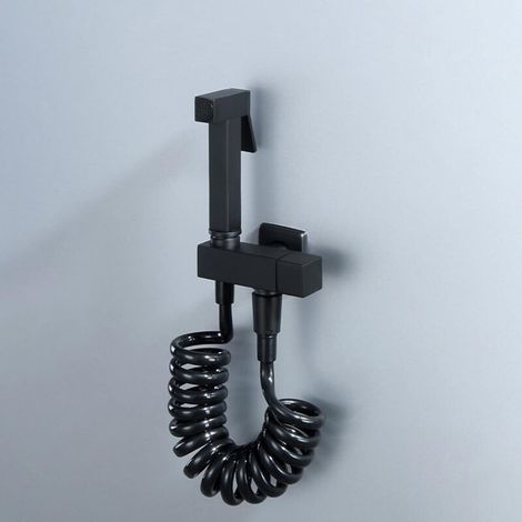 Tragbarer Bidet-WC-Sprühkopf, Messing-Hochdruck-Wandduschkopf-Set mit Schlauch, Eckventil, Kaltwasser, Schwarz [-Crezuo]-Crezuo