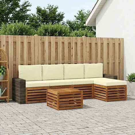 Set di divani da esterno componibile in legno massello di acacia set da 6 pezzi naturale e crema, 79.22kg - PANGIVO (1/5)