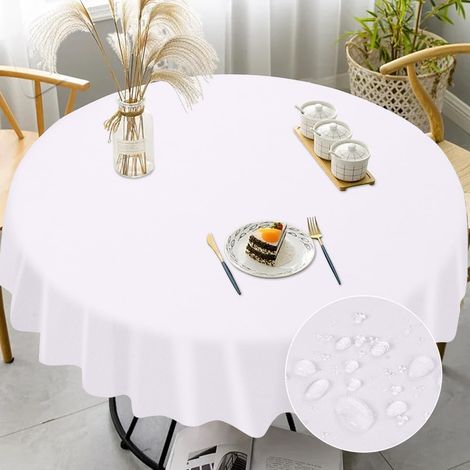 Nappe Ronde Anti-Taches Lavable et Imperméable, Couverture de Table en Polyester, Nappe pour Décoration de Table de Cuisine, pour Salle à Manger, Jardin, fête ou Maison - Blanc - 120 cm (1/5)
