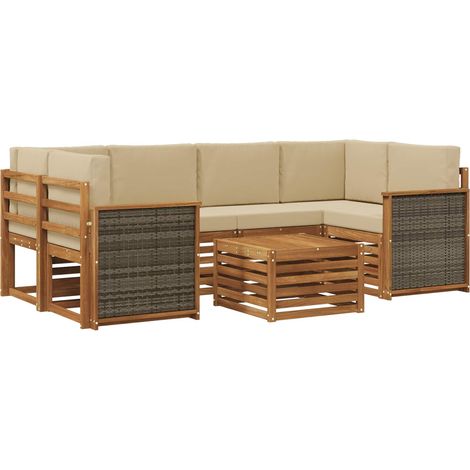 Outdoor-Sofagarnitur 7 pcs Natur und Beige Massivholz Akazie vidaXL