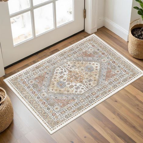 Tapis d’entrée vintage 40 x 60 cm – Tapis lavable rétro – Paillasson décoratif pour entrée et maison – Orange (1/5)