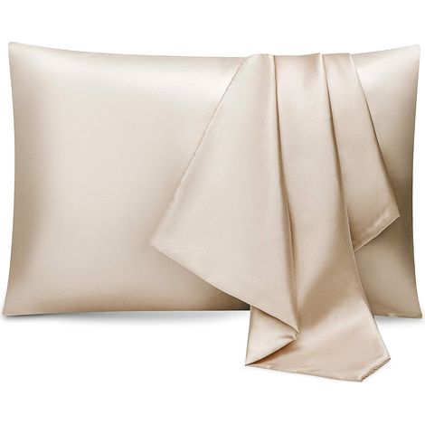 Funda De Almohada Satén - 50 X 66 Cm - Cierre Oculto - Para Cabello Y Piel - Pack De 2 - Champán (1/5)