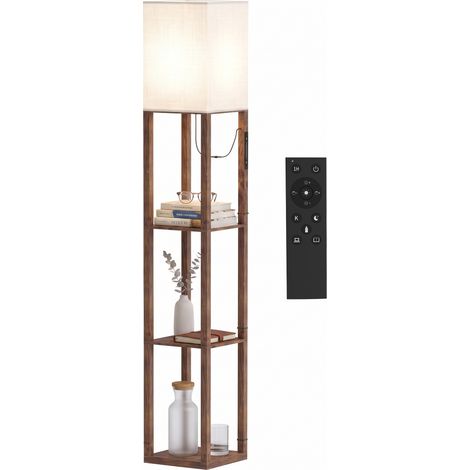 HOMCOM 3-Tier Floor Lamp with Shelves, Tall Standing Lamp, Rustic Brown (1/5)