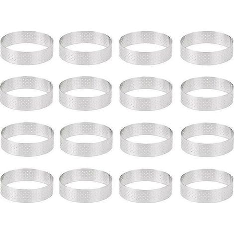 16 moules à tartelettes de 8 cm en acier inoxydable pour desserts français, mousses, tartes aux fruits, quiches et gâteaux. (1/5)