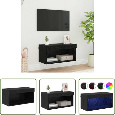Bois d'ingénierie -  Ensemble meuble TV avec LED Chêne noir Bois d'ingénierie (1/5)