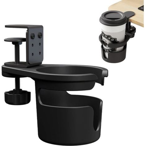 1 Porte-gobelet, métal et ABS, pivotant 360°, épaisseur table 63mm, diamètre 92mm, bureau et gaming (1/5)