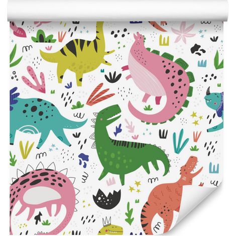 Carta da parati con dinosauri colorati per soggiorno e camera da letto, 50x1000 cm (1/5)