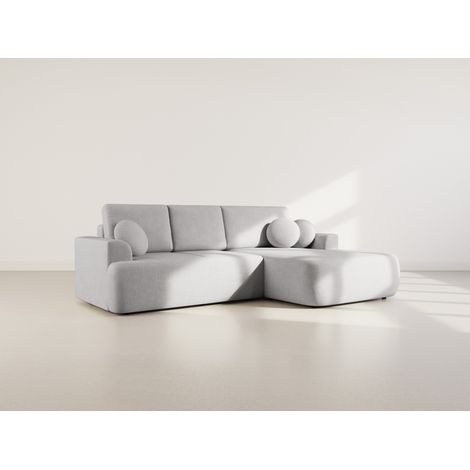 Candela - ecksofa rechts 4-sitzer - schlaffunktion und bettkasten - aus bouclé-stoff - grau