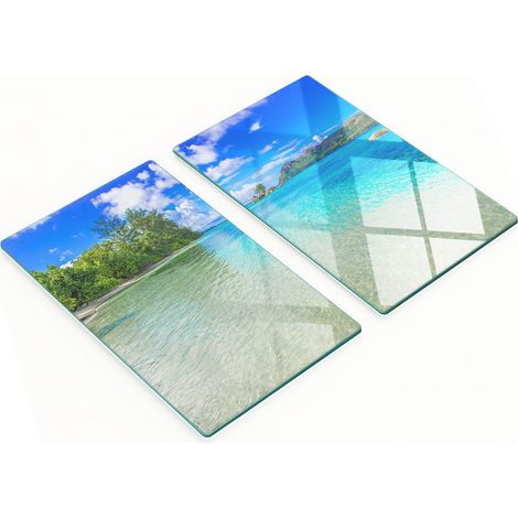 Taglieri decorativi in vetro temperato con motivo spiaggia delle Seychelles, 2x30x52 cm (1/5)