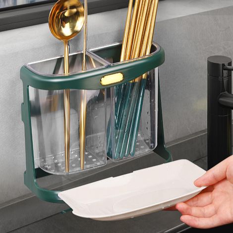 Wandmontierter Küchenorganizer ohne Löcher - Multifunktionaler Messerhalter, Besteckhalter und Essstäbchenhalter aus robustem Kunststoff (15,5 cm) (1/5)