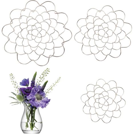Filiyano-Lot de 3 supports à fleurs pour vases, réutilisables et flexibles, en acier inoxydable argenté, pour la décoration intérieure, 10, 12 et 15 (1/5)