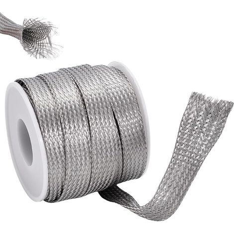 Tresse Tissée 12mm Large en Acier Inoxydable pour Câbles Électriques avec Manchon de Blindage Protecteur Souple Extensible Ruban Métallique pour Protection de Câbles 26 Pieds (1/5)