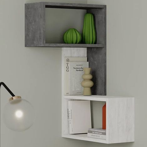 Decortie Part 3-Tier Wall Mounted Corner Shelf Modern Organizer Ancient White Retro Grey 82cm