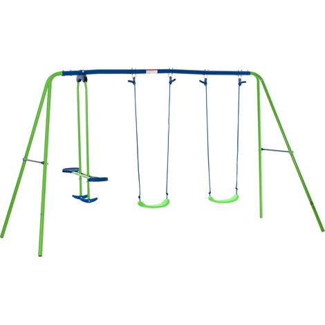 Outsunny juego de columpios de jardín de metal con altura ajustable columpios para niños de +3 años con 2 columpios balancín doble 280x140x178 cm (1/5)
