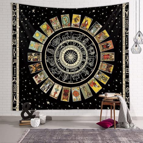 Wandteppich mit Tarot- und abstrakten Motiven, psychedelische Dekoration für Schlafzimmer, Wohnzimmer oder Studentenwohnheim (1/5)