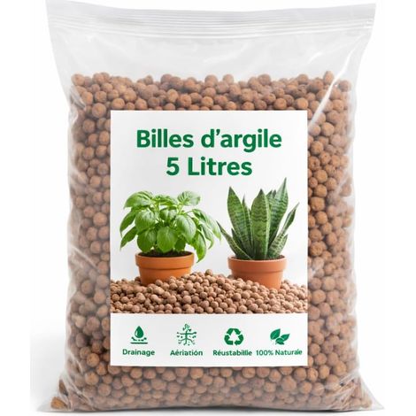 Billes d'argile 5 litres, Drainage et Aération pour Plantes, 100% Naturel et Réutilisable
