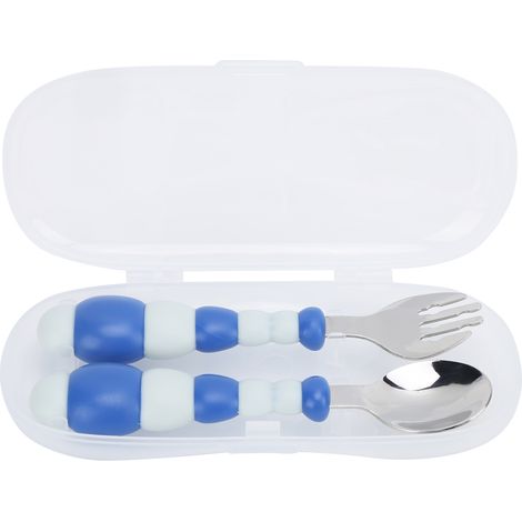 Ensemble de Fourchette et Cuillère en Acier Inoxydable pour Enfants - Apprentissage Autonome Sans BPA, Bleu (1/5)