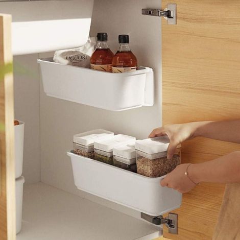 2 Organisateurs de Panier pour Armoire de Cuisine, Tiroirs de Rangement en Plastique, Sous Évier, Blanc (1/4)