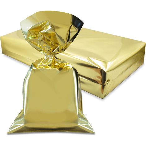 Lot de 50 enveloppes en or métallisé 20 x 35 cm, sacs dorés en plastique polypropylène rectangulaires élégants pour emballage cadeau fête Noël, anniversaire, nouvel an, célébration, cadeau (1/5)