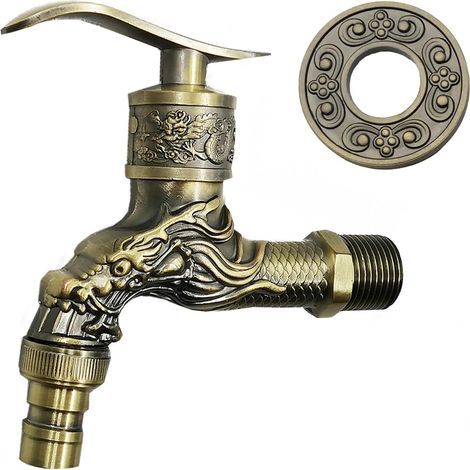 Robinet de Jardin Vintage en Laiton, Antique Cuivre Dragon Sculpté pour Salle de Bains, Cuisine, Évier, Lavabo, Baignoire, Balcon, Machine à Laver (1/5)